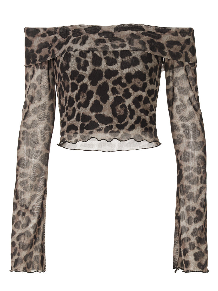 Women's Off-Shoulder Leopard Print Long Sleeve Top - Image 5